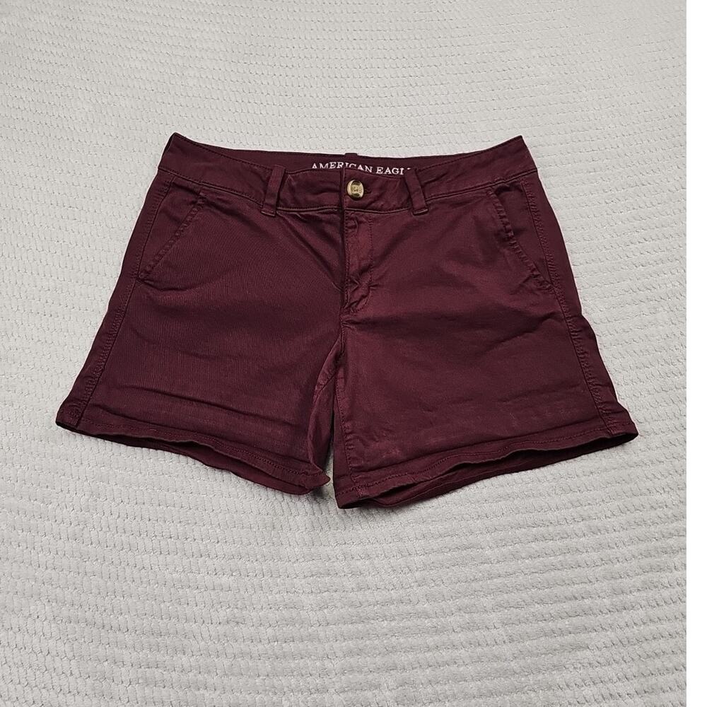 American Eagle Shorts Womens 10 Maroon Midi Short Super Stretch